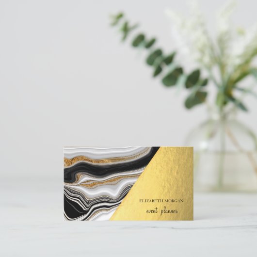 Carte De Visite Marbre blanc noir or moderne (Debout devant)