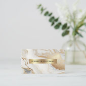 Carte De Visite Marbre Blanc Or Élégant Code QR Moderne (Debout devant)