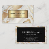 Carte De Visite Marbre blanc or élégant moderne Noir (Devant / Derrière)