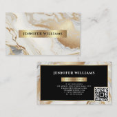 Carte De Visite Marbre blanc or élégant QR Code moderne (Devant / Derrière)