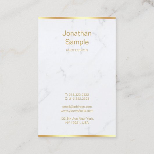 Carte De Visite Marbre blanc Or manuscrit Script Chic Moderne (Dos)