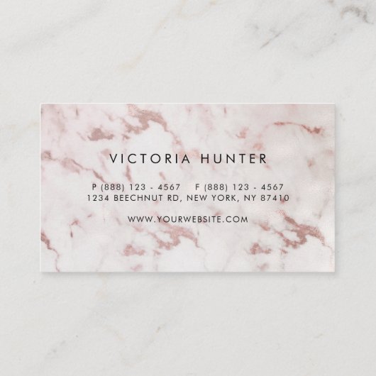 Carte De Visite Marbre blanc or rose Typographie simple (Dos)