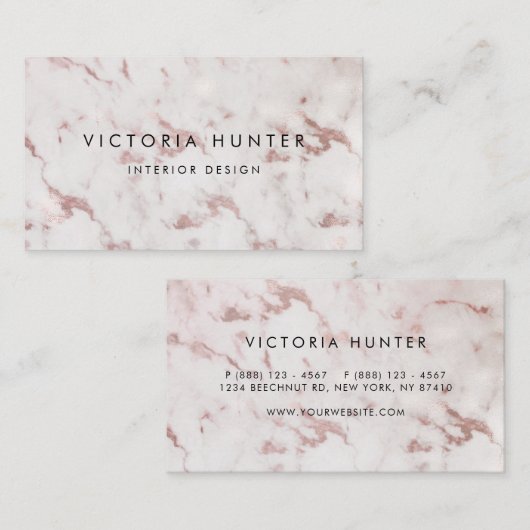 Carte De Visite Marbre blanc or rose Typographie simple (Devant / Derrière)