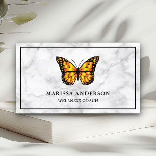Carte De Visite Marbre Blanc Papillon Monarch Élégant Orange