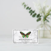 Carte De Visite Marbre Blanc Papillon Vert Élégant (Debout devant)