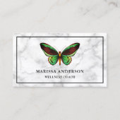 Carte De Visite Marbre Blanc Papillon Vert Élégant (Devant)