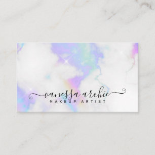 Carte De Visite Marbre blanc Rainbow Holographic Beauty Service 