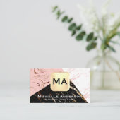 Carte De Visite Marbre blanc rose | Monogramme (Debout devant)