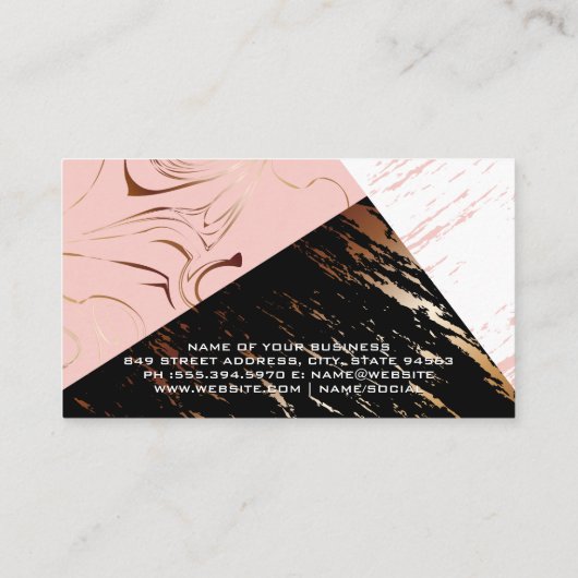 Carte De Visite Marbre blanc rose | Monogramme (Dos)