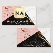 Carte De Visite Marbre blanc rose | Monogramme (Devant / Derrière)