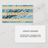 Carte De Visite Marbre bleu | Bandes de Parties scintillant d'or (Devant / Derrière)