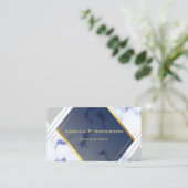 Carte De Visite Marbre bleu doré géométrique moderne (Debout devant)