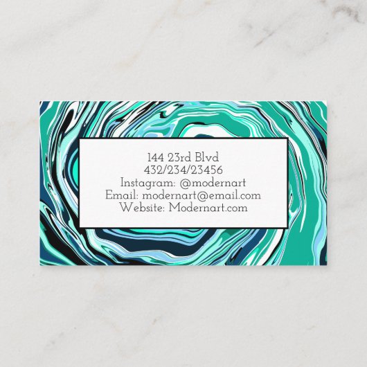 Carte De Visite Marbre bleu et turquoise Art Abstrait fluides (Dos)