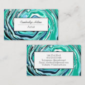 Carte De Visite Marbre bleu et turquoise Art Abstrait fluides (Devant / Derrière)