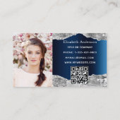 Carte De Visite Marbre bleu marine argenté en marbre QR code photo (Dos)