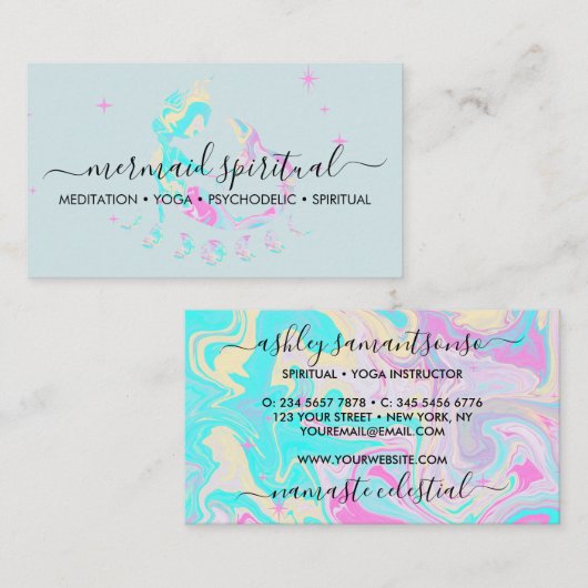 Carte De Visite Marbre bleu Mermaid lune zodiaque spirituel (Devant / Derrière)