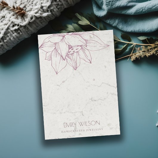 CARTE DE VISITE MARBRE BLUSH ROSE LOTUS SIMPLE EARRING AFFICHAGE