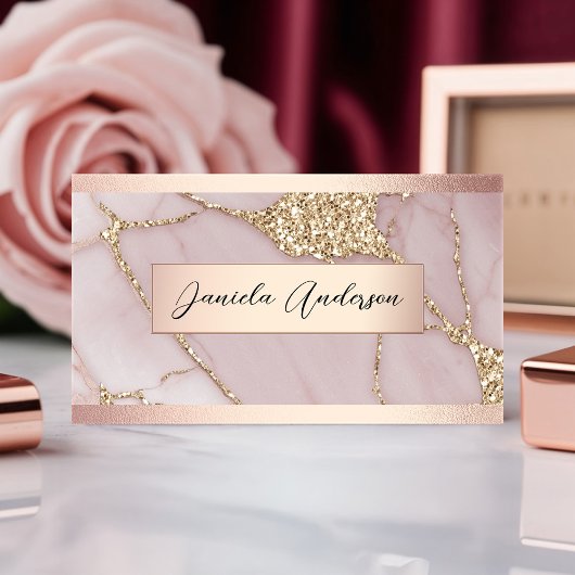 Carte De Visite Marbre Chic Blush Pink Gold Parties scintillant