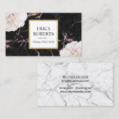 Carte De Visite Marbre chic floral blanc de salon de coiffure de (Devant / Derrière)