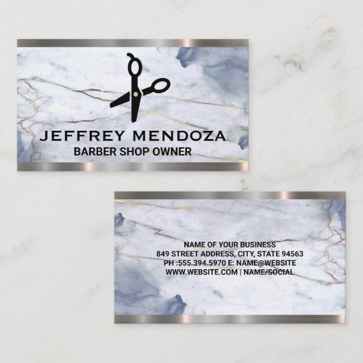 Carte De Visite Marbre | Ciseaux | Découpe en cuir (Devant / Derrière)