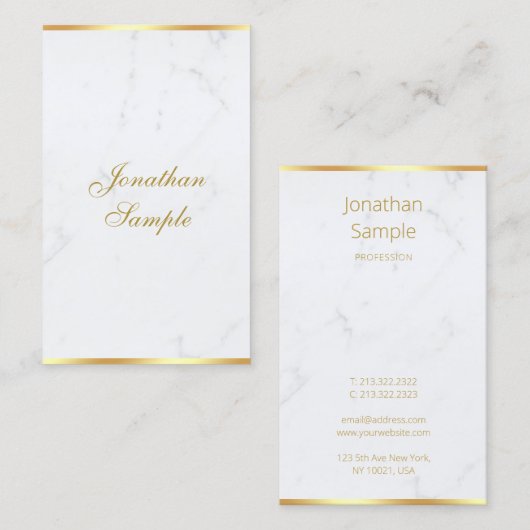Carte De Visite Marbre classique Or Moderne Script manuscrit Chic (Devant / Derrière)