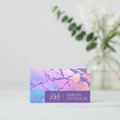 Carte De Visite Marbre cool | Monogramme rose pastel violet (Debout devant)