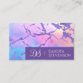 Carte De Visite Marbre cool | Monogramme rose pastel violet (Devant)