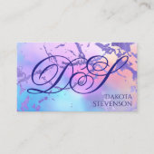 Carte De Visite Marbre cool | Monogramme rose pastel violet (Devant)