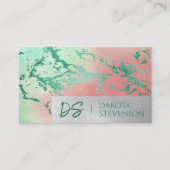 Carte De Visite Marbre cool | Monogramme rose pastel violet (Devant)