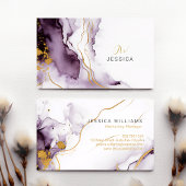 Carte De Visite Marbre d'aquarelle Abstrait unique violet et or