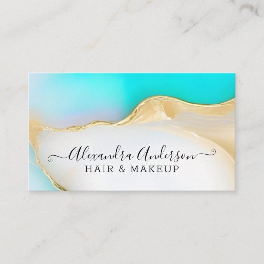 Carte De Visite Marbre de luxe Blue White Gold Agate Script (Devant)