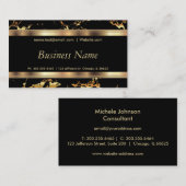 Carte De Visite Marbre de noir et d'or et barres d'or élégantes (Devant / Derrière)