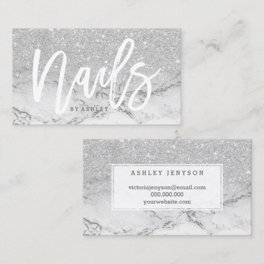 Carte De Visite Marbre de parties scintillantes d'argent de faux (Devant / Derrière)