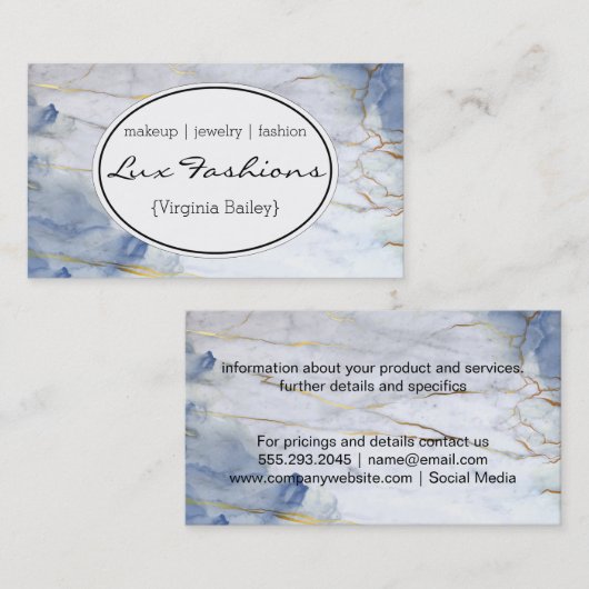 Carte De Visite Marbre de texture bleu or (Devant / Derrière)