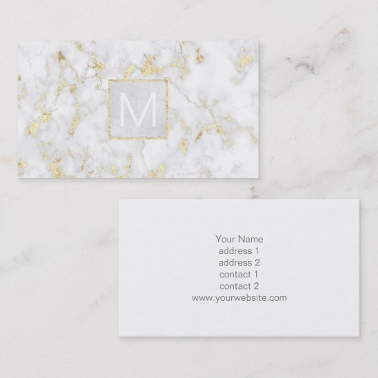 Carte De Visite marbre d'or blanc monogramme (Devant / Derrière)