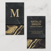 Carte De Visite Marbre d'or noir | Monogramme gravé (Devant / Derrière)