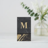 Carte De Visite Marbre d'or noir | Monogramme gravé | Ardoise (Debout devant)