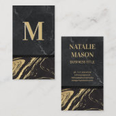 Carte De Visite Marbre d'or noir | Monogramme gravé | Ardoise (Devant / Derrière)