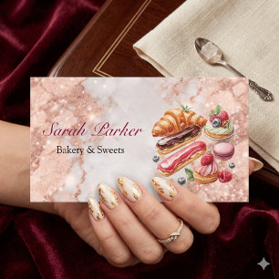 Carte De Visite Marbre d'or rose Simple Boulangerie pâtisserie