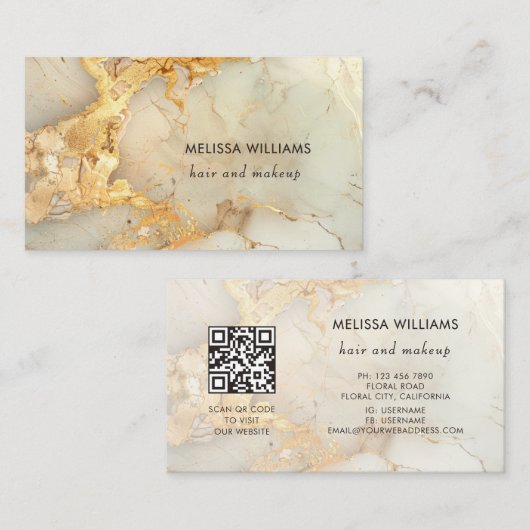 Carte De Visite Marbre doré de luxe | Code QR (Devant / Derrière)