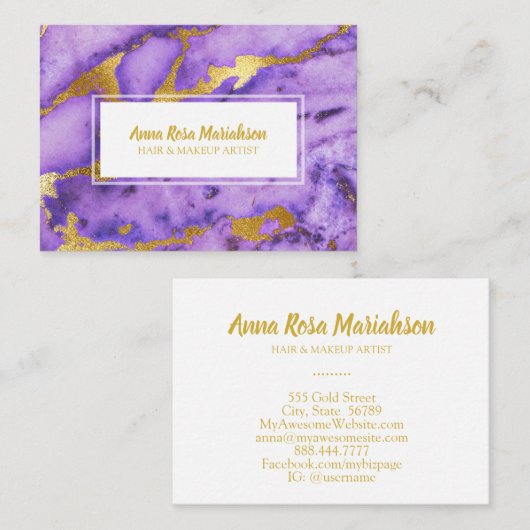 Carte De Visite *~* Marbre doré violet moderne chic (Devant / Derrière)