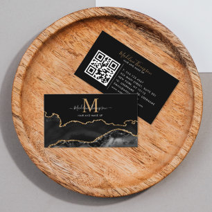 Carte De Visite Marbre élégant Black Gold Photo QR Code Monogramme