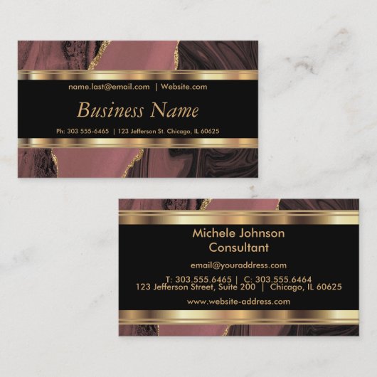Carte De Visite Marbre et or Rose élégant (Devant / Derrière)