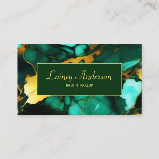 Carte De Visite Marbre faux vert jaune doré chic tendance (Devant)