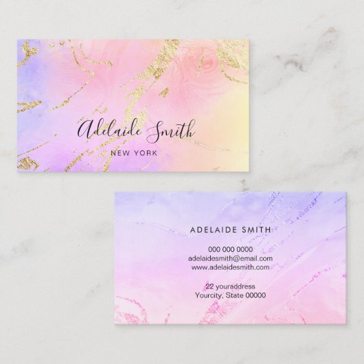 Carte De Visite marbre fluide violet jaune rose (Devant / Derrière)