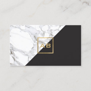 Carte De Visite Marbre géométrique moderne/logo noir de monogramme