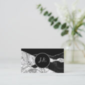 Carte De Visite Marbre glam agate initiales argent noir (Debout devant)