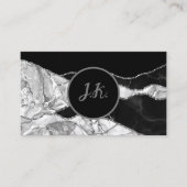 Carte De Visite Marbre glam agate initiales argent noir (Devant)