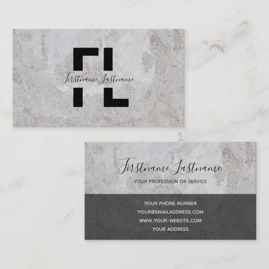 Carte De Visite Marbre gris clair structure en marbre blanc monogr (Devant / Derrière)