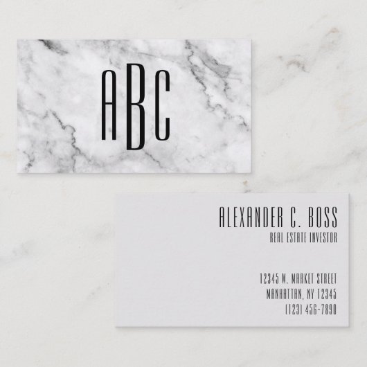 Carte De Visite Marbre gris et noir trois lettres Monogramme (Devant / Derrière)